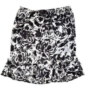 Studio 1940 Womens Skirt 18/20W Black White Print Elastic Waist Ruffle Hem